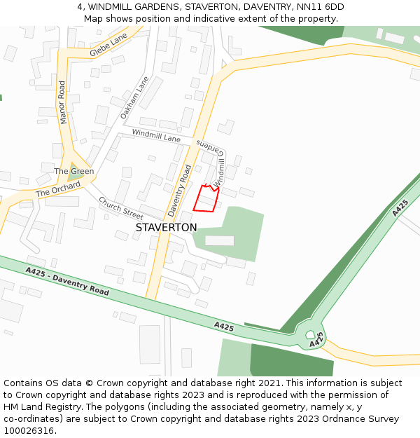 4, WINDMILL GARDENS, STAVERTON, DAVENTRY, NN11 6DD: Location map and indicative extent of plot