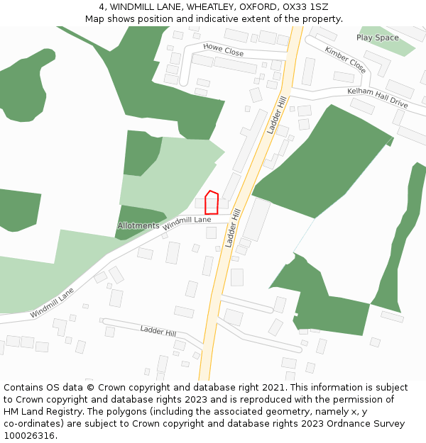 4, WINDMILL LANE, WHEATLEY, OXFORD, OX33 1SZ: Location map and indicative extent of plot