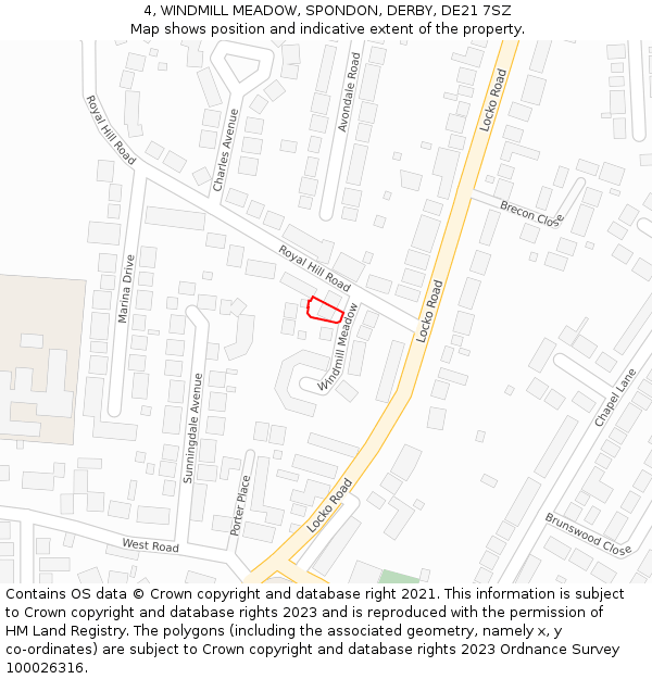 4, WINDMILL MEADOW, SPONDON, DERBY, DE21 7SZ: Location map and indicative extent of plot