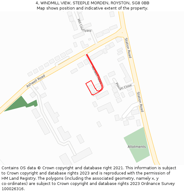 4, WINDMILL VIEW, STEEPLE MORDEN, ROYSTON, SG8 0BB: Location map and indicative extent of plot