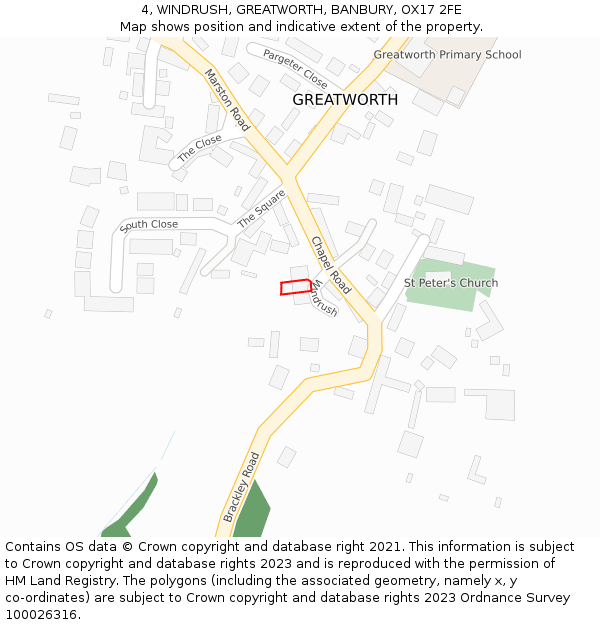 4, WINDRUSH, GREATWORTH, BANBURY, OX17 2FE: Location map and indicative extent of plot