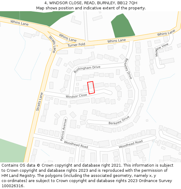 4, WINDSOR CLOSE, READ, BURNLEY, BB12 7QH: Location map and indicative extent of plot