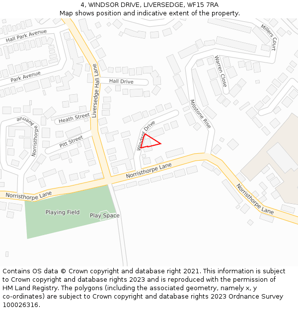 4, WINDSOR DRIVE, LIVERSEDGE, WF15 7RA: Location map and indicative extent of plot