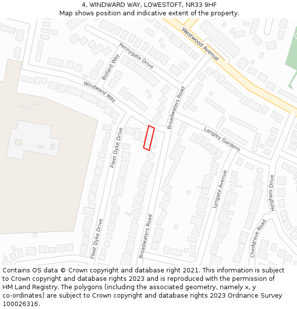 4, WINDWARD WAY, LOWESTOFT, NR33 9HF: Location map and indicative extent of plot