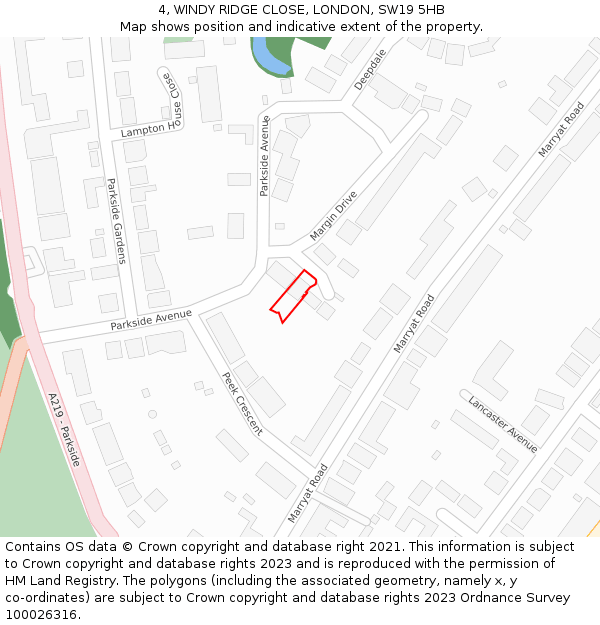 4, WINDY RIDGE CLOSE, LONDON, SW19 5HB: Location map and indicative extent of plot