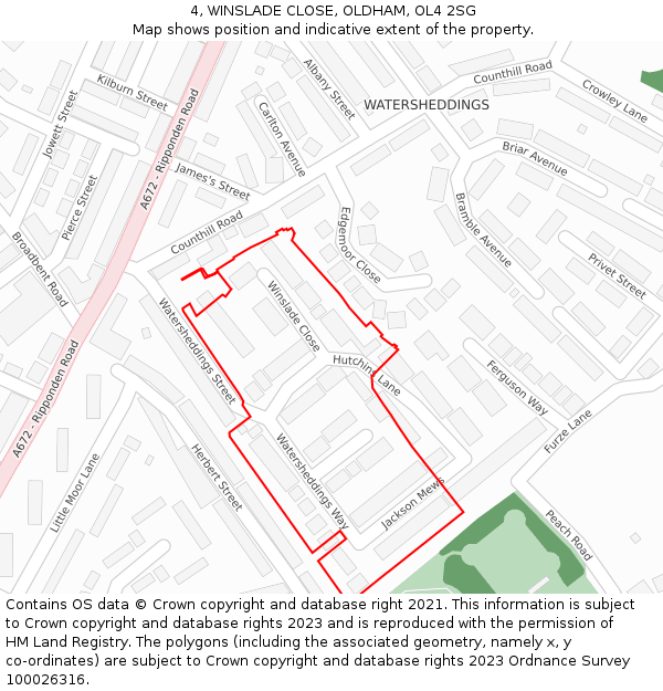 4, WINSLADE CLOSE, OLDHAM, OL4 2SG: Location map and indicative extent of plot