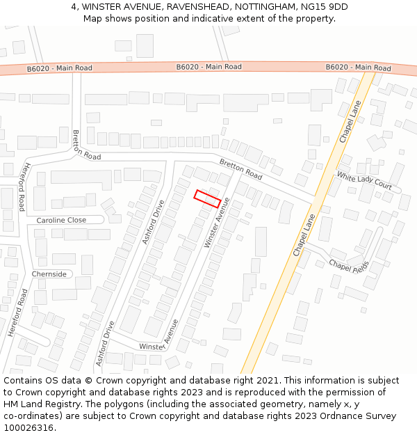 4, WINSTER AVENUE, RAVENSHEAD, NOTTINGHAM, NG15 9DD: Location map and indicative extent of plot