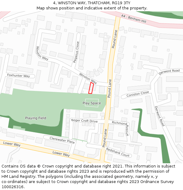 4, WINSTON WAY, THATCHAM, RG19 3TY: Location map and indicative extent of plot