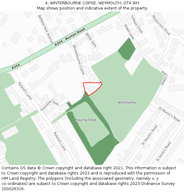 4, WINTERBOURNE COPSE, WEYMOUTH, DT4 9XY: Location map and indicative extent of plot