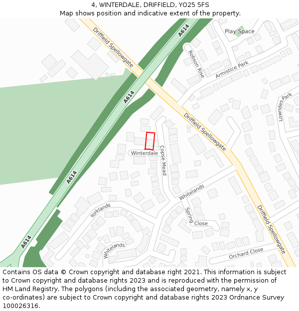 4, WINTERDALE, DRIFFIELD, YO25 5FS: Location map and indicative extent of plot