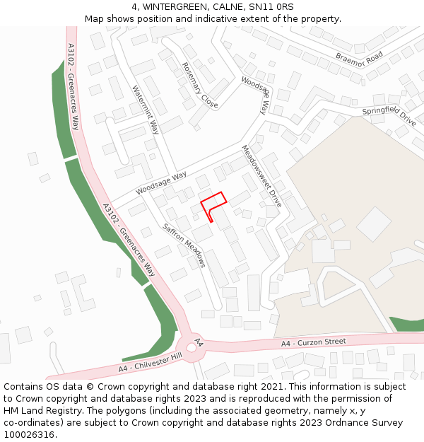 4, WINTERGREEN, CALNE, SN11 0RS: Location map and indicative extent of plot