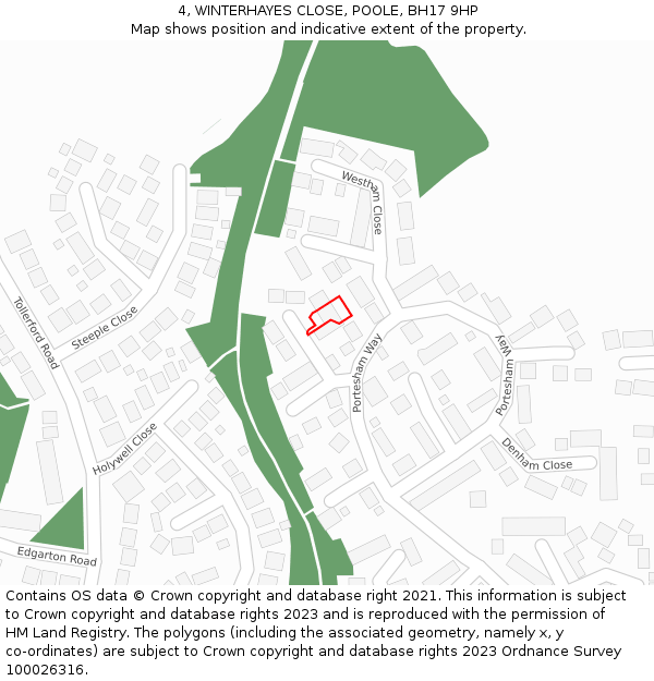 4, WINTERHAYES CLOSE, POOLE, BH17 9HP: Location map and indicative extent of plot