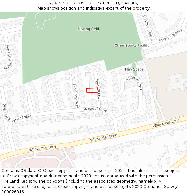 4, WISBECH CLOSE, CHESTERFIELD, S40 3RQ: Location map and indicative extent of plot