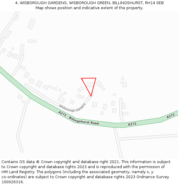 4, WISBOROUGH GARDENS, WISBOROUGH GREEN, BILLINGSHURST, RH14 0EB: Location map and indicative extent of plot