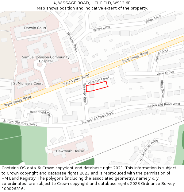 4, WISSAGE ROAD, LICHFIELD, WS13 6EJ: Location map and indicative extent of plot
