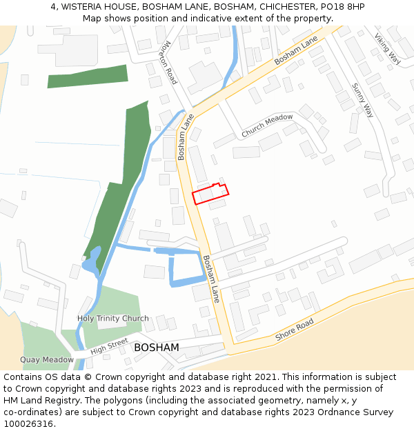 4, WISTERIA HOUSE, BOSHAM LANE, BOSHAM, CHICHESTER, PO18 8HP: Location map and indicative extent of plot