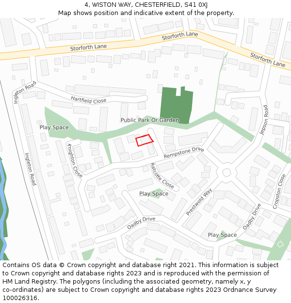 4, WISTON WAY, CHESTERFIELD, S41 0XJ: Location map and indicative extent of plot