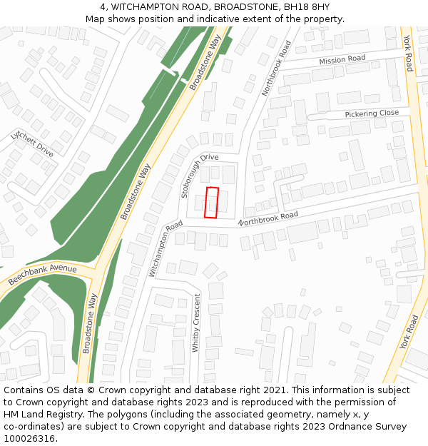 4, WITCHAMPTON ROAD, BROADSTONE, BH18 8HY: Location map and indicative extent of plot