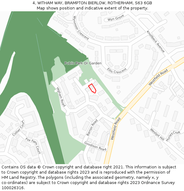 4, WITHAM WAY, BRAMPTON BIERLOW, ROTHERHAM, S63 6GB: Location map and indicative extent of plot