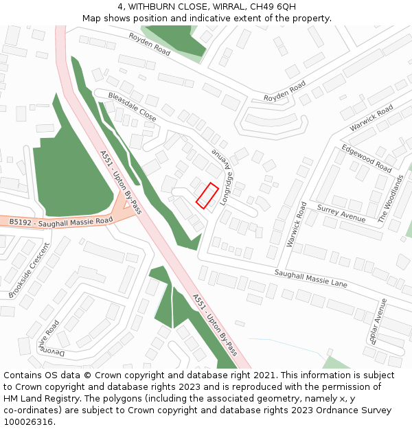 4, WITHBURN CLOSE, WIRRAL, CH49 6QH: Location map and indicative extent of plot