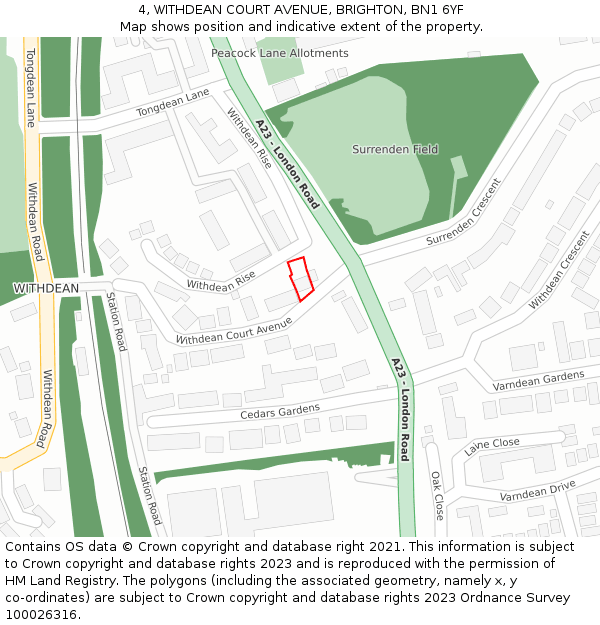 4, WITHDEAN COURT AVENUE, BRIGHTON, BN1 6YF: Location map and indicative extent of plot