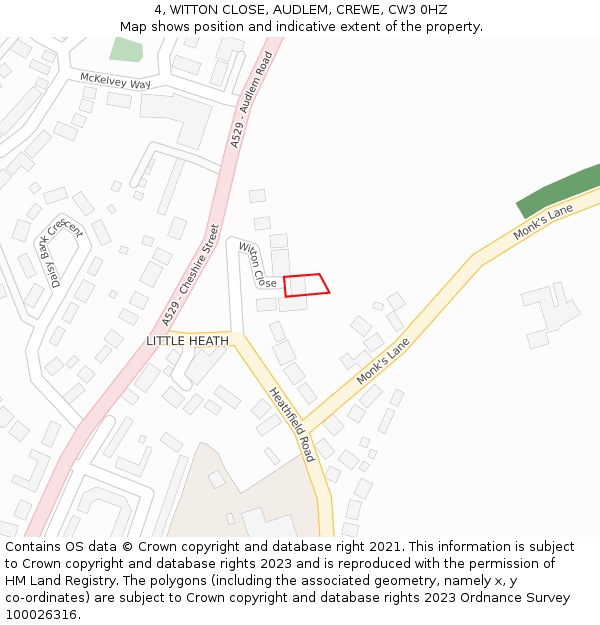 4, WITTON CLOSE, AUDLEM, CREWE, CW3 0HZ: Location map and indicative extent of plot