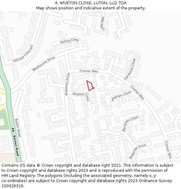 4, WIVETON CLOSE, LUTON, LU2 7DA: Location map and indicative extent of plot