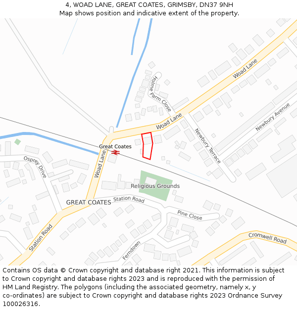 4, WOAD LANE, GREAT COATES, GRIMSBY, DN37 9NH: Location map and indicative extent of plot