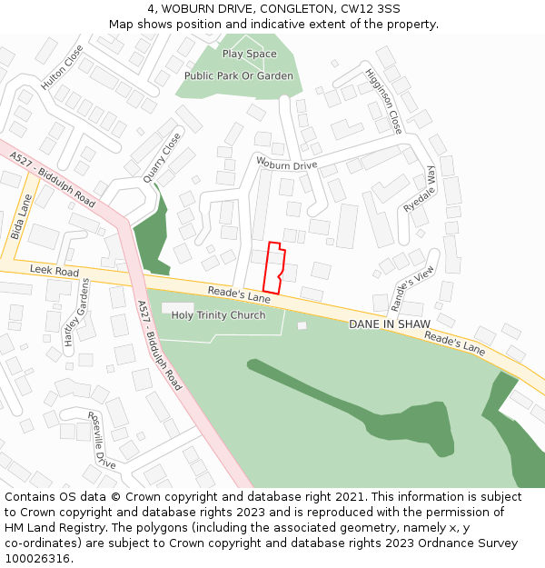 4, WOBURN DRIVE, CONGLETON, CW12 3SS: Location map and indicative extent of plot