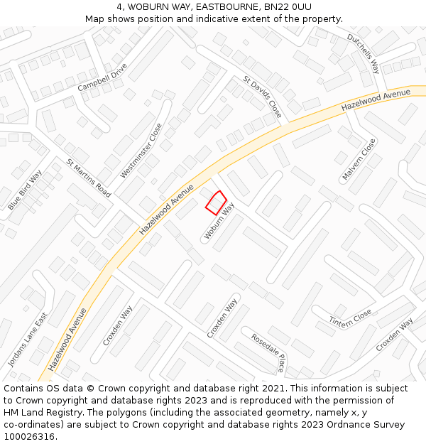 4, WOBURN WAY, EASTBOURNE, BN22 0UU: Location map and indicative extent of plot