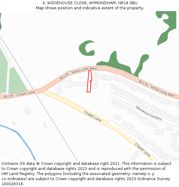 4, WODEHOUSE CLOSE, WYMONDHAM, NR18 0BU: Location map and indicative extent of plot