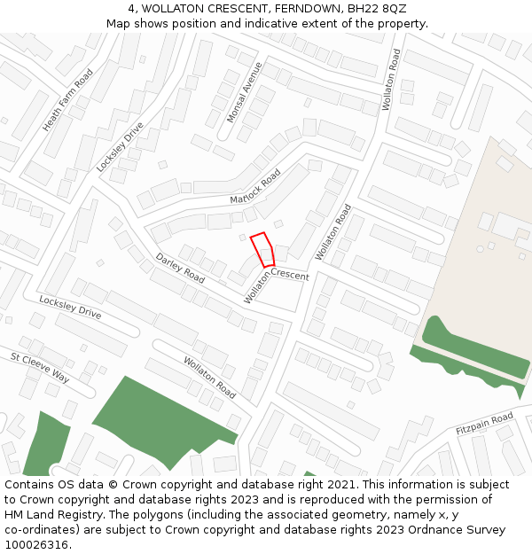 4, WOLLATON CRESCENT, FERNDOWN, BH22 8QZ: Location map and indicative extent of plot