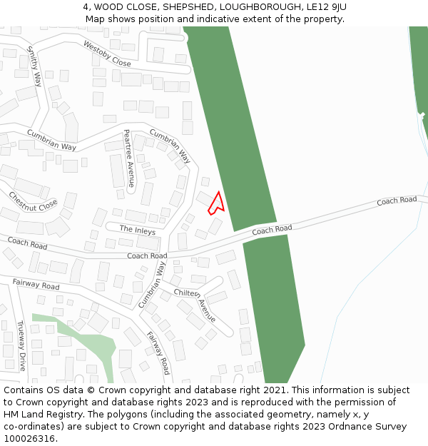 4, WOOD CLOSE, SHEPSHED, LOUGHBOROUGH, LE12 9JU: Location map and indicative extent of plot