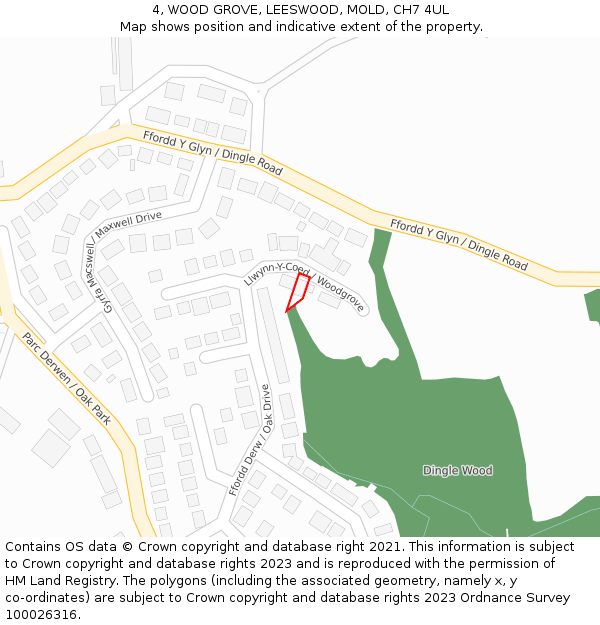 4, WOOD GROVE, LEESWOOD, MOLD, CH7 4UL: Location map and indicative extent of plot