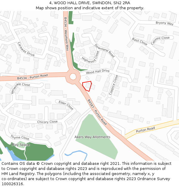 4, WOOD HALL DRIVE, SWINDON, SN2 2RA: Location map and indicative extent of plot