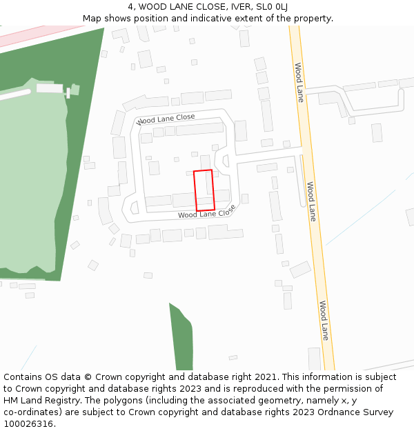 4, WOOD LANE CLOSE, IVER, SL0 0LJ: Location map and indicative extent of plot