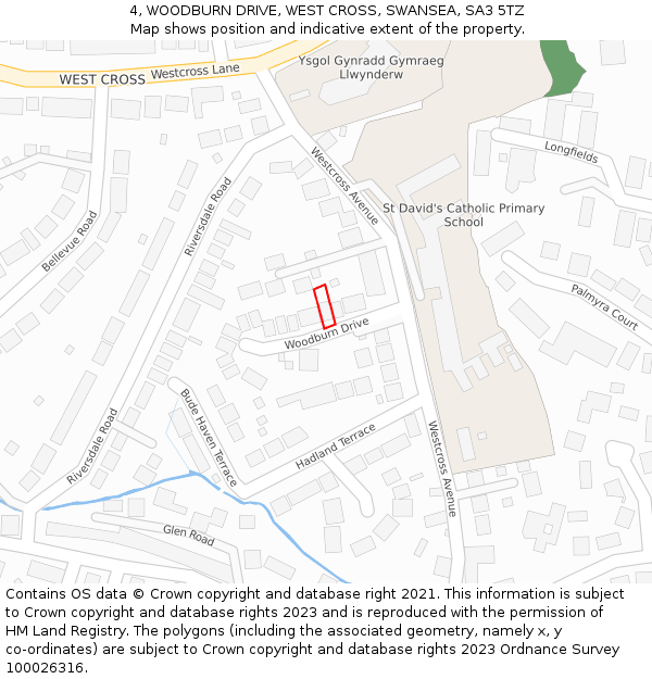 4, WOODBURN DRIVE, WEST CROSS, SWANSEA, SA3 5TZ: Location map and indicative extent of plot