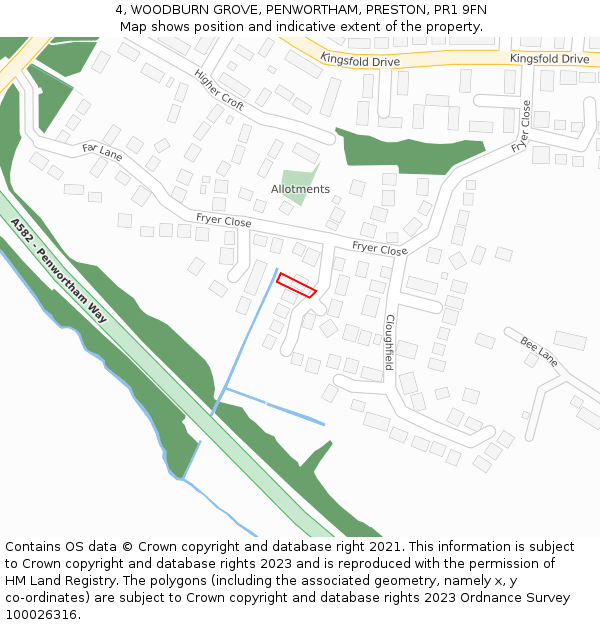 4, WOODBURN GROVE, PENWORTHAM, PRESTON, PR1 9FN: Location map and indicative extent of plot