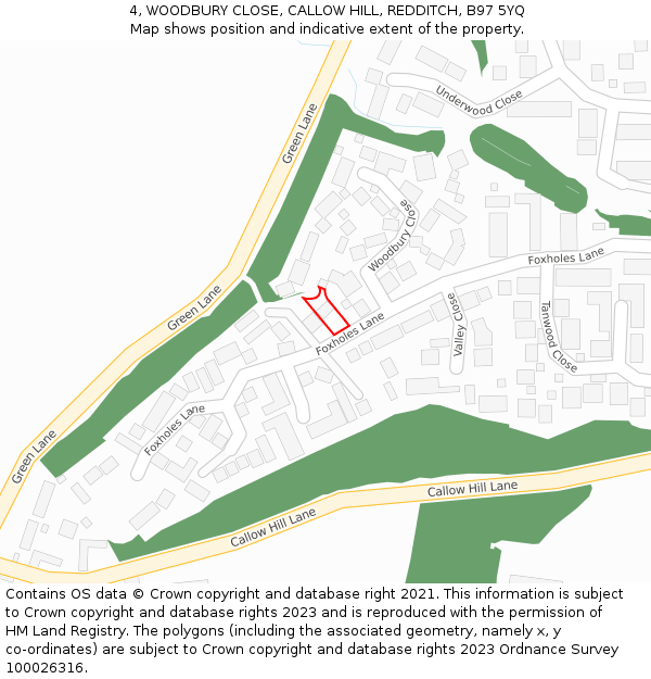 4, WOODBURY CLOSE, CALLOW HILL, REDDITCH, B97 5YQ: Location map and indicative extent of plot