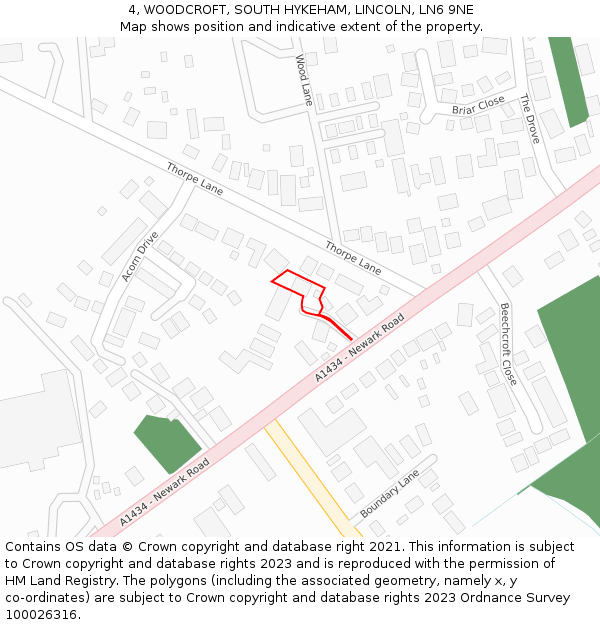 4, WOODCROFT, SOUTH HYKEHAM, LINCOLN, LN6 9NE: Location map and indicative extent of plot