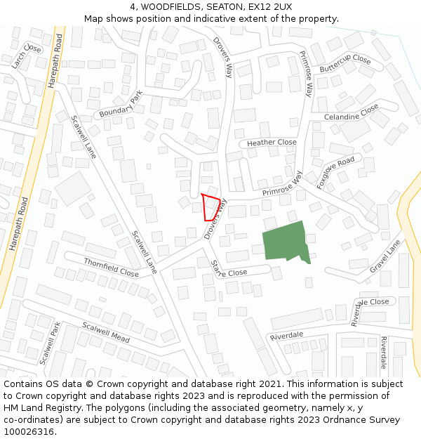 4, WOODFIELDS, SEATON, EX12 2UX: Location map and indicative extent of plot
