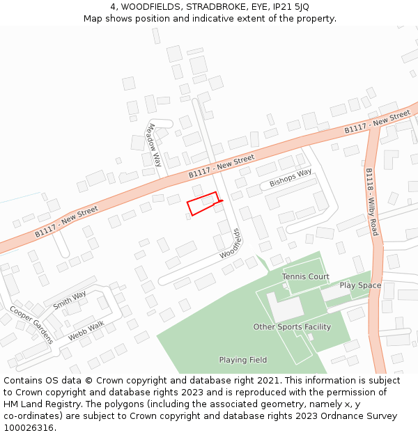 4, WOODFIELDS, STRADBROKE, EYE, IP21 5JQ: Location map and indicative extent of plot