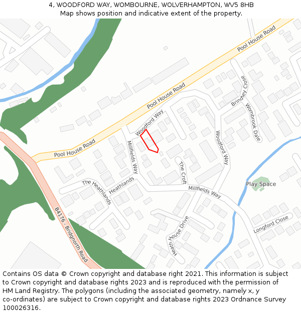 4, WOODFORD WAY, WOMBOURNE, WOLVERHAMPTON, WV5 8HB: Location map and indicative extent of plot