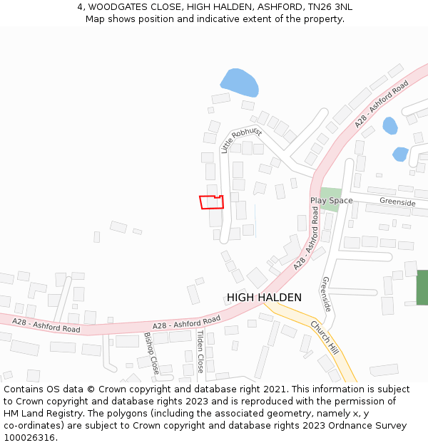 4, WOODGATES CLOSE, HIGH HALDEN, ASHFORD, TN26 3NL: Location map and indicative extent of plot