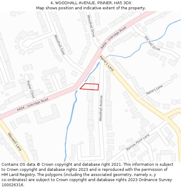 4, WOODHALL AVENUE, PINNER, HA5 3DX: Location map and indicative extent of plot