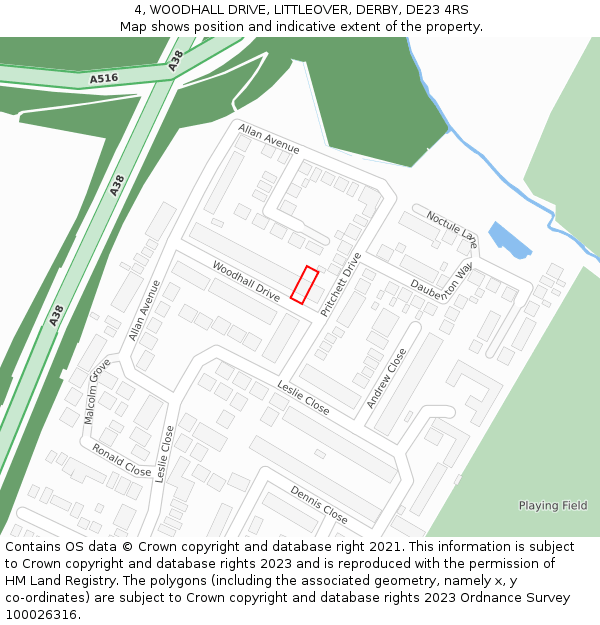 4, WOODHALL DRIVE, LITTLEOVER, DERBY, DE23 4RS: Location map and indicative extent of plot