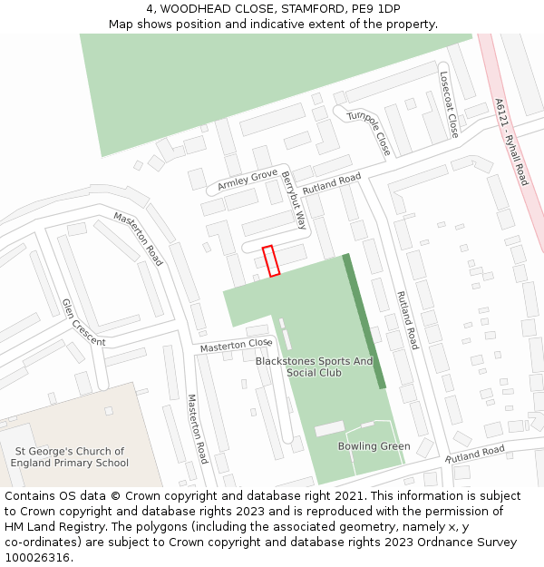 4, WOODHEAD CLOSE, STAMFORD, PE9 1DP: Location map and indicative extent of plot