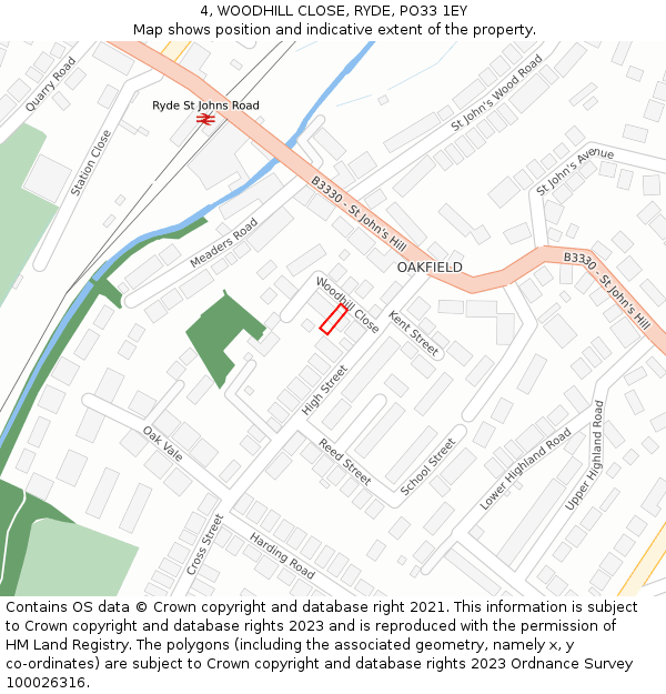 4, WOODHILL CLOSE, RYDE, PO33 1EY: Location map and indicative extent of plot