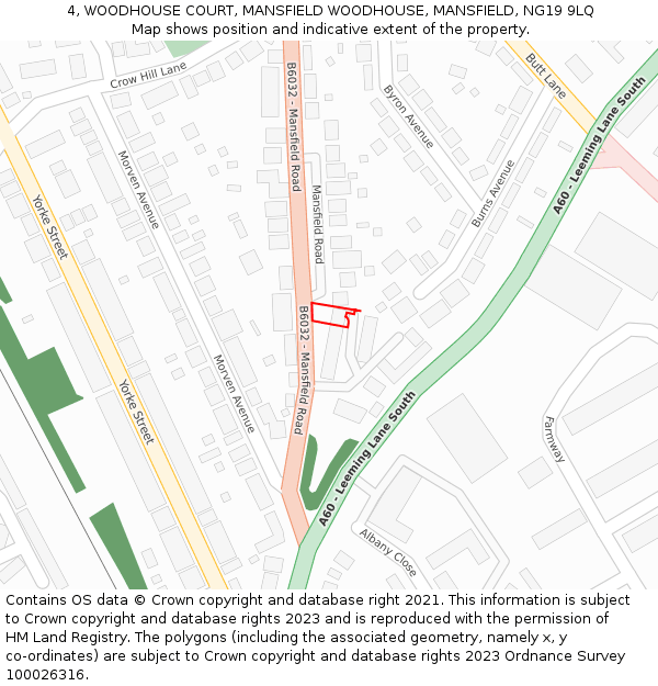 4, WOODHOUSE COURT, MANSFIELD WOODHOUSE, MANSFIELD, NG19 9LQ: Location map and indicative extent of plot