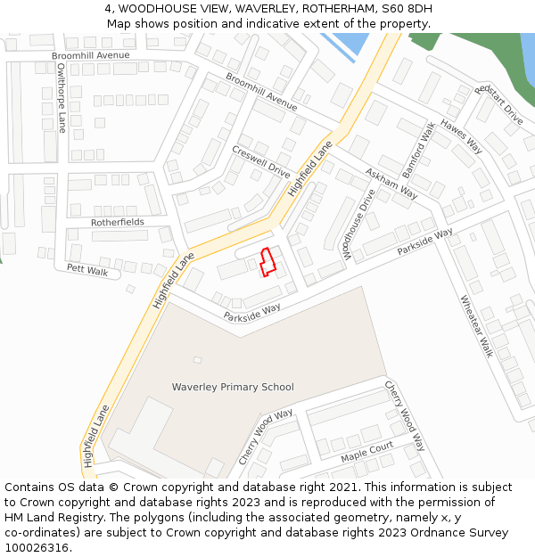 4, WOODHOUSE VIEW, WAVERLEY, ROTHERHAM, S60 8DH: Location map and indicative extent of plot